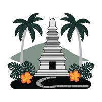 A temple with palm trees and flowers on a white background vector