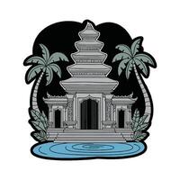 A temple with palm trees and water vector
