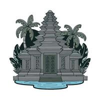 An old temple with palm trees and water vector