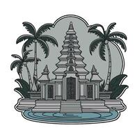 An illustration of a temple with palm trees vector