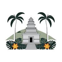 A temple with palm trees and flowers on it vector