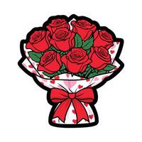 A sticker with red roses in a paper bag vector