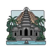 A temple with a fountain and palm trees vector