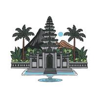 An illustration of a temple and palm trees vector