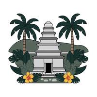 A temple with palm trees and flowers vector
