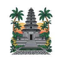 A temple with palm trees and a fountain vector