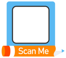 Set of QR code stickers flanked by pencils, with Scan Me text, designed for interactive engagement png