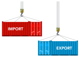 Two cargo containers with import and export. illustration png