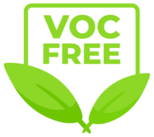 Set of green badges with the text VOC Free and a leaf icon, representing products that do not contain volatile organic compounds. png