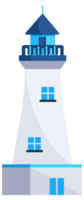 Set of lighthouses. Tower with floodlight on coast for maritime navigation png