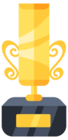Set of gold trophy cups of different shapes with handles standing on pedestals with empty nameplates for winners png