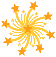 Set of stylized firework icons exploding with bright yellow sparks and stars on white background png