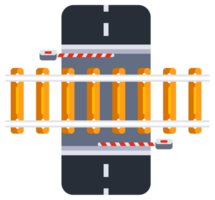 Set of railroad elements showing different types of railways with crossing and train wagons. png