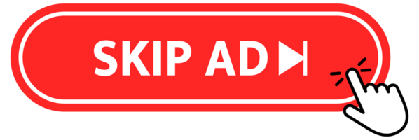 Skip ad, advertisement Button with pointer clicking. Web button. Finger Pressing. Click to Skip ad, advertisement Concept. illustration png