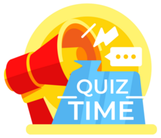 Quiz Time, Loudspeaker with lightning bolt and speech bubble icon, promoting. illustration png