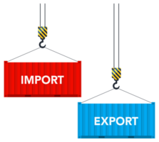 Two cargo containers with import and export. illustration png