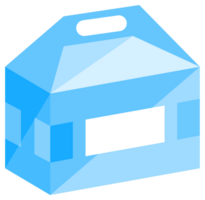 Set of different cardboard packaging for food delivery including a box for noodles, a box for cake and a paper bag. png