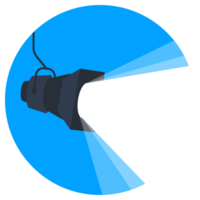Bright spotlight shining on empty stage against blue background, drawing attention to single equipment. Simple design with abstract shapes provides copy space png