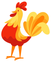 Cartoon illustration featuring a rooster, a hen, two chicks, and a hen sitting on a nest with eggs png