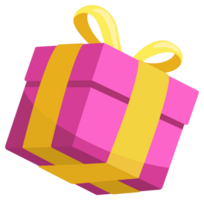 Set of pink gift boxes with yellow ribbons is floating and rotating on a white background png