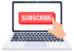 Hand pointer clicking on a subscribe button on a laptop screen. illustration png