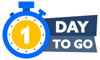 1 Day to go. Countdown timer. Countdown left days banner. Sale or promotion timer, alarm clock png