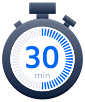 30 min timer and Stopwatch icons. Countdown symbol. Kitchen timer icon. illustration png