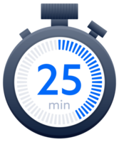 25 min timer and Stopwatch icons. Countdown symbol. Kitchen timer icon. illustration png