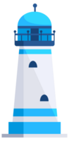 Set of lighthouses. Tower with floodlight on coast for maritime navigation png