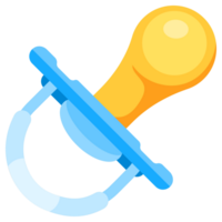 Four different baby pacifiers with blue silicone nipple and yellow handle, lying in various positions png