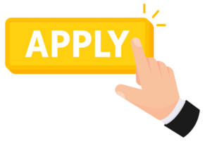 illustration of a hand interacting with an Apply button, symbolizing the action of submitting an application or request online png