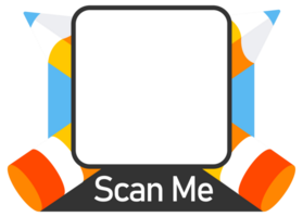Set of QR code stickers flanked by pencils, with Scan Me text, designed for interactive engagement png