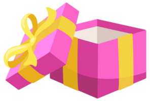 Set of pink gift boxes with yellow ribbons is floating and rotating on a white background png
