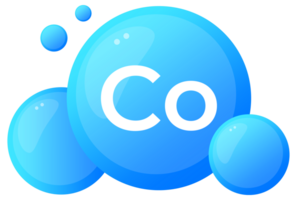 Cobalt element Co representation with glossy blue spheres for scientific concepts png
