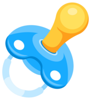 Four different baby pacifiers with blue silicone nipple and yellow handle, lying in various positions png