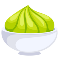 Set of six illustrations showing wasabi sauce in different styles and being served in different bowls png