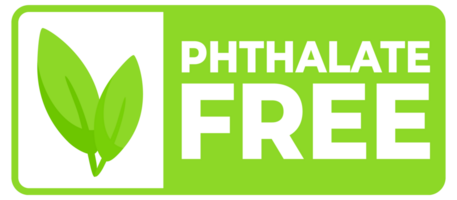 Set of green safety labels featuring Phthalate Free text and a leaf design, for health safe product packaging. png