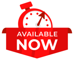 Instant Availability Alert Set of Available Now Banners with Stopwatch for Immediate Service or Release png