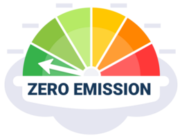 Eco friendly gauge showing zero emissions level with an arrow in the green zone, symbolizing environmental health png