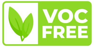 Set of green badges with the text VOC Free and a leaf icon, representing products that do not contain volatile organic compounds. png