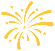 Set of stylized firework icons exploding with bright yellow sparks and stars on white background png