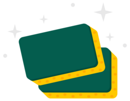 Two dark green cleaning sponges with yellow dotted textures stacked on a reflective surface with sparkle effect png