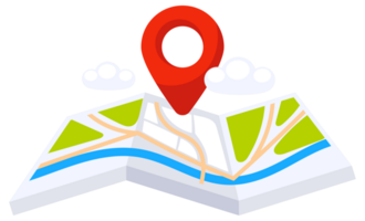 Set of location icons showing different map styles on smartphone and paper for navigation png