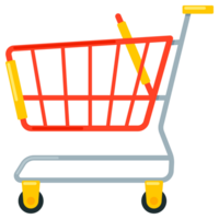 Set of empty supermarket carts and baskets for carrying groceries while shopping isolated on white background png