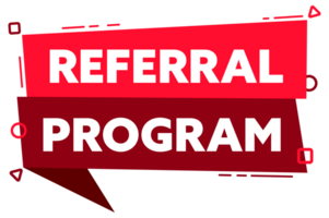 Speech bubble with the word Referral Program red label. stock illustration png