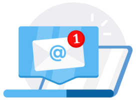 Email message on laptop screen. Message reminder, Newsletter. Notification on computer. illustration. png