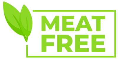 Green label with a Meat Free message and a leaf design, for labeling vegan-friendly food products and alternatives. png