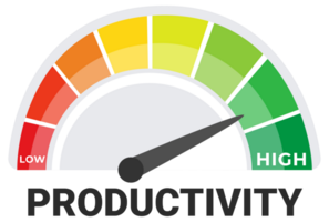 Productivity Meter Illustration with Low to High Scale, Efficiency and Work Performance Concept png