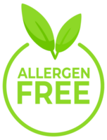 Green labels with Allergen Free and a leaf icon, ensuring the safety of products for consumers with allergies. png