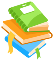 Set of school supplies including a backpack, books, and writing utensils are laying on a table. png